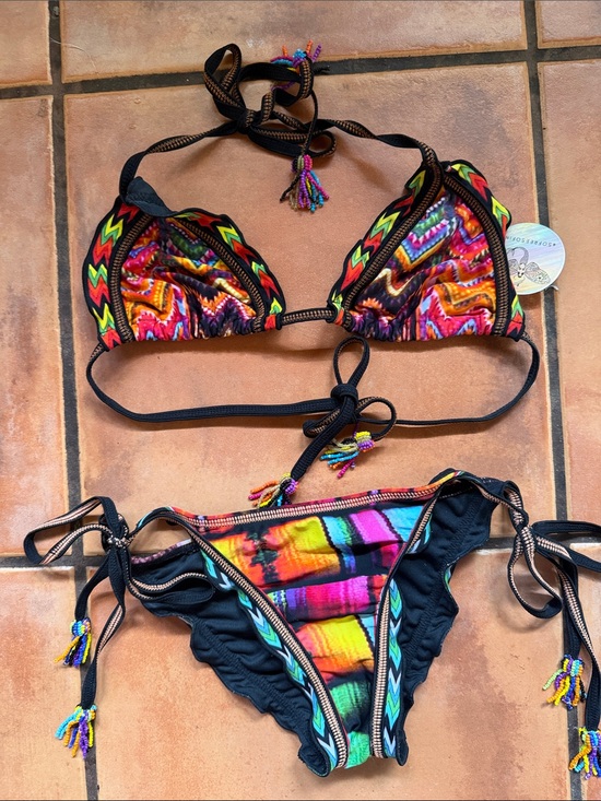 Agua Bendita Other - Agua Bendita Rainbow Beaded Triangle Bikini with black Trim